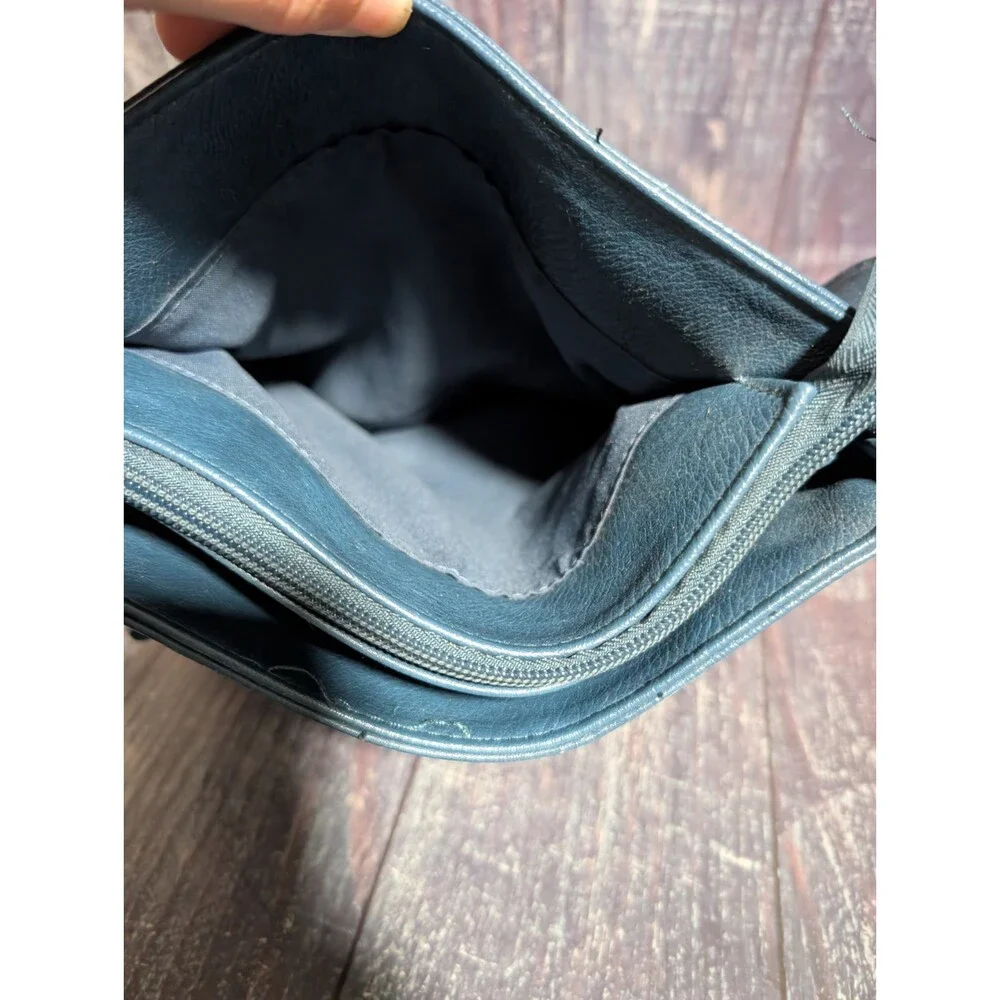 Bueno Blue Faux Leather Crossbody Bag with Multiple Zipper Pockets